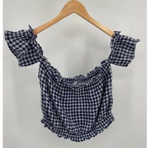 American eagle gingham navy top